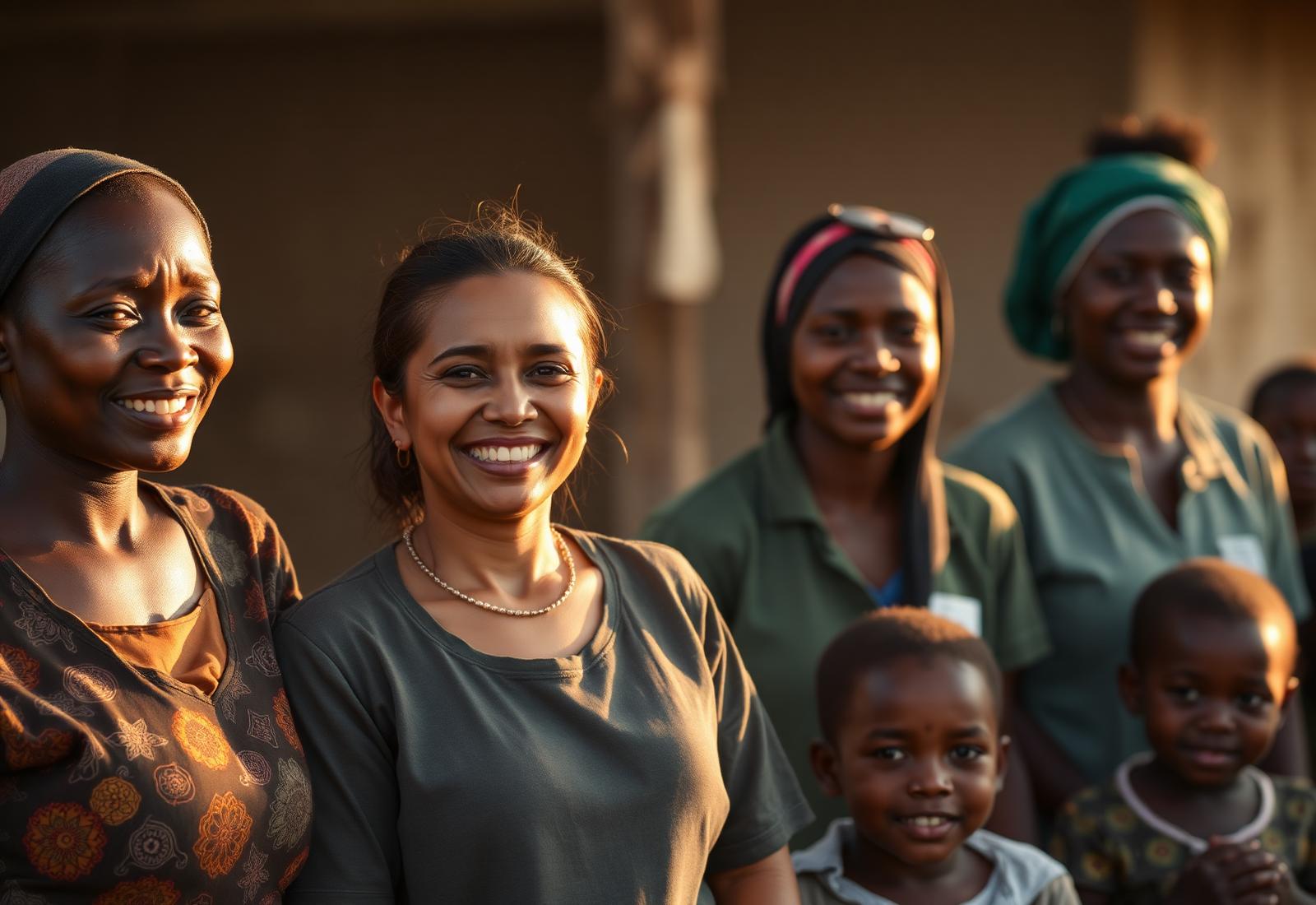 Community members gathered together in a village in the Democratic Republic of Congo